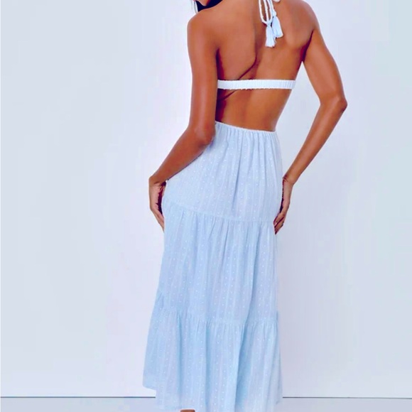 Lulu's Sunny Reverie Light Blue Swiss Dot Lurex Halter Midi Dress - XL - NWT - Picture 3 of 5